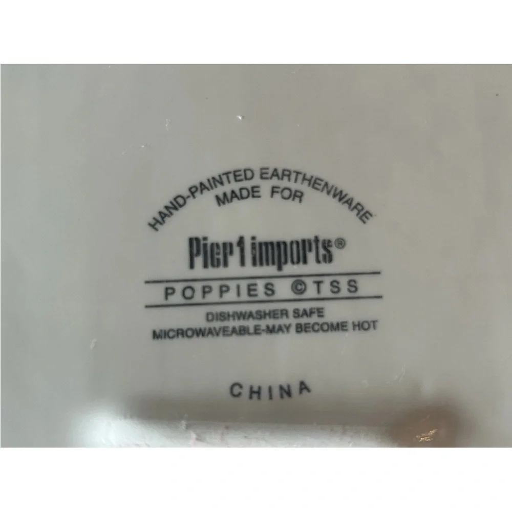4 Pier 1 Imports Hand-painted Square‎ Dinner Plates Poppies 10” Retired